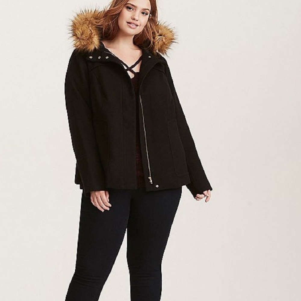 Torrid black hooded Aline Wooly coat